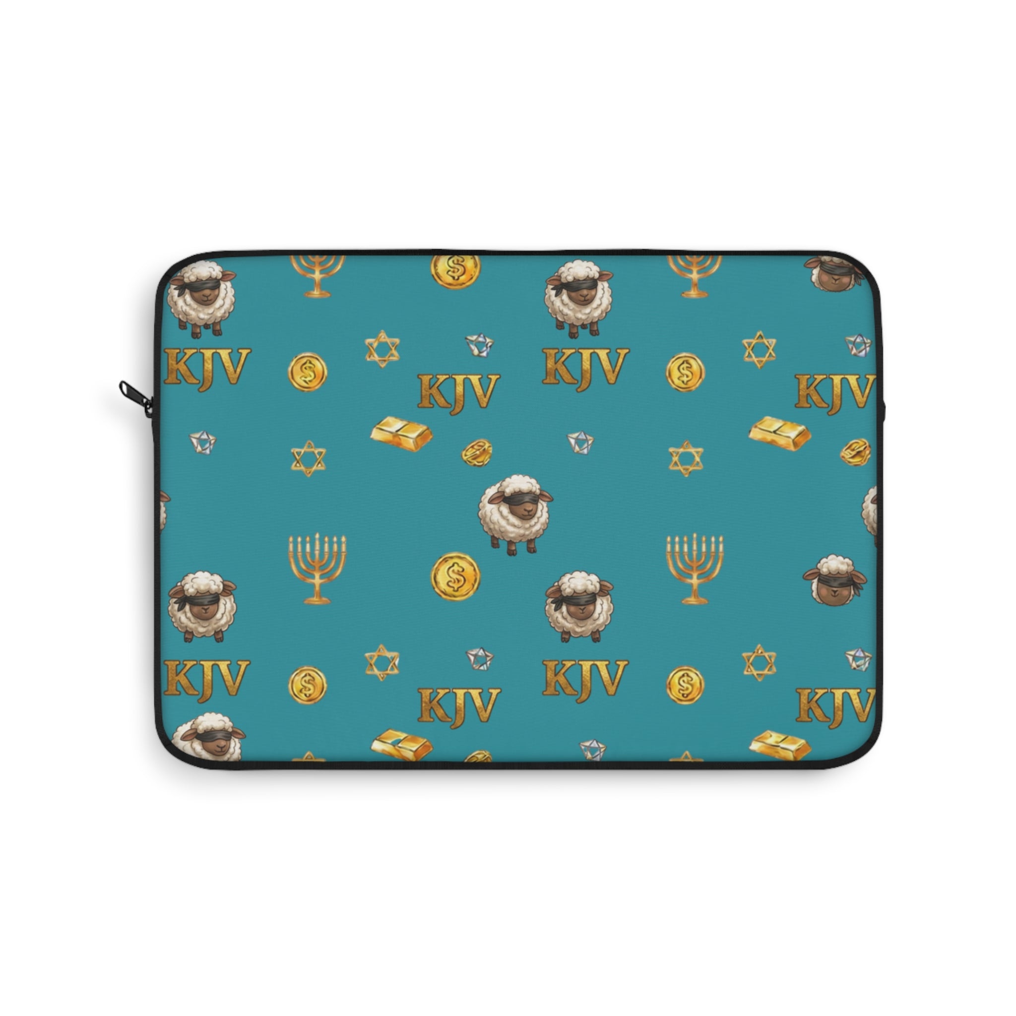 Revelation 2v9 KJV Pattern Laptop Sleeve — Teal Manarah & Sheep Design