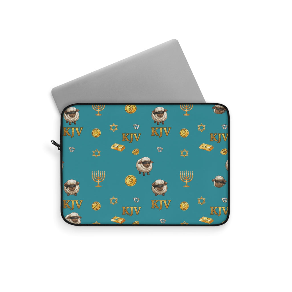 Revelation 2v9 KJV Pattern Laptop Sleeve — Teal Manarah & Sheep Design