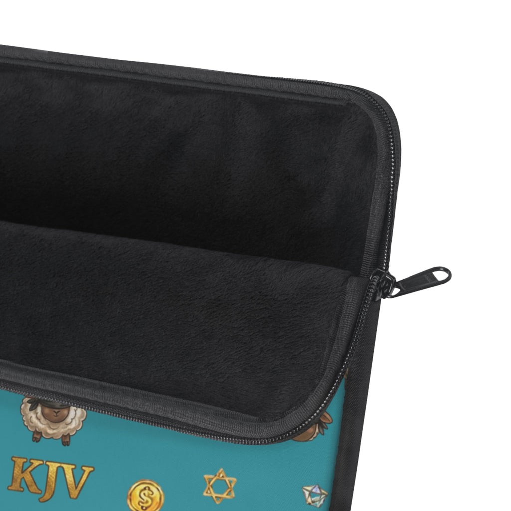 Revelation 2v9 KJV Pattern Laptop Sleeve — Teal Manarah & Sheep Design