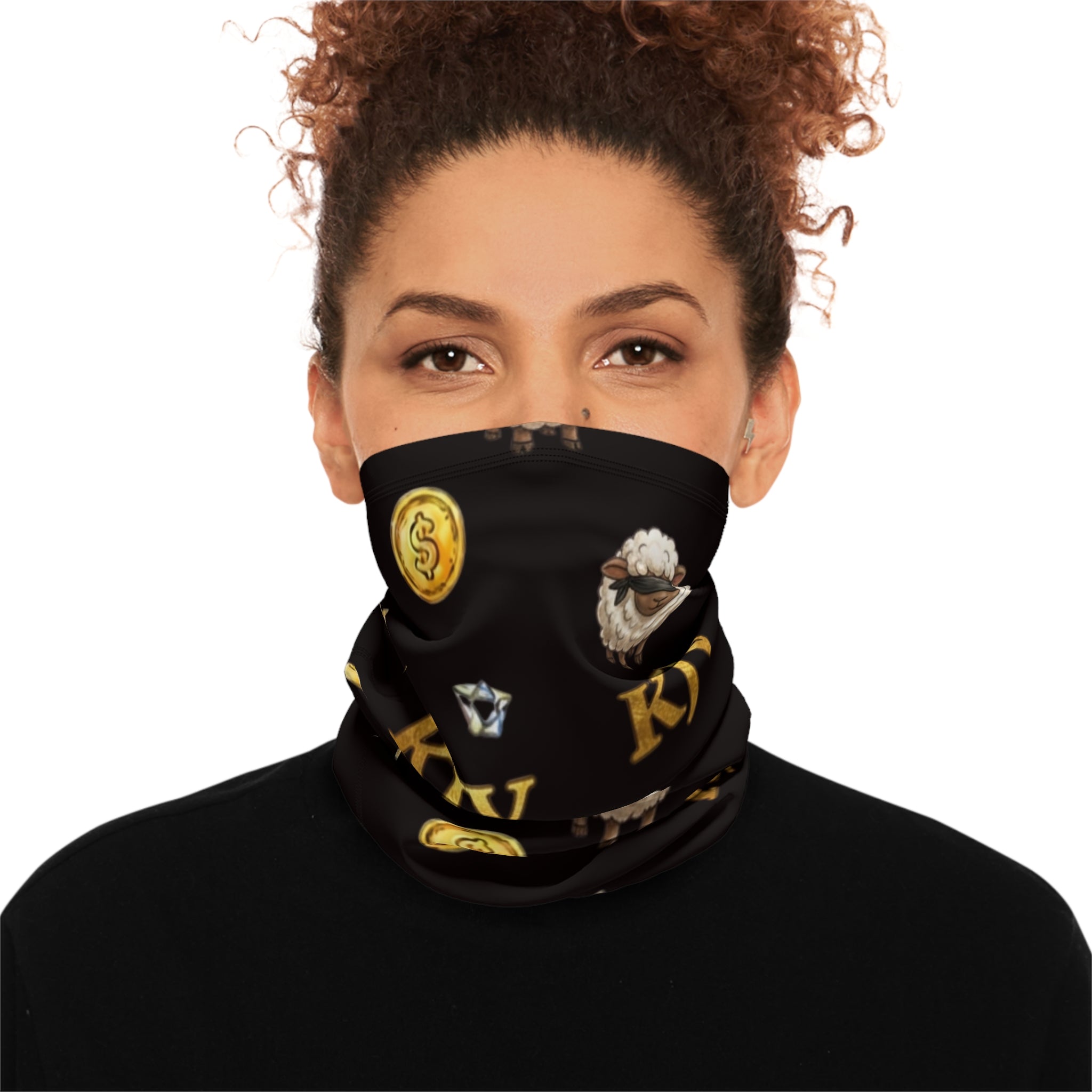 Matthew 15v24 KJV Pattern Neck Gaiter — Lost Sheep & Gold Icons Winter Scarf