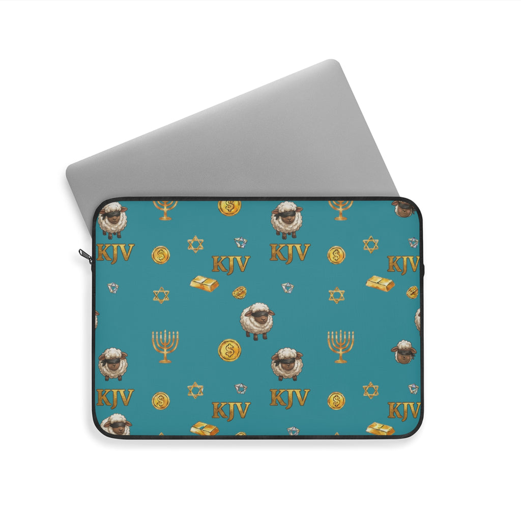 Revelation 2v9 KJV Pattern Laptop Sleeve — Teal Manarah & Sheep Design