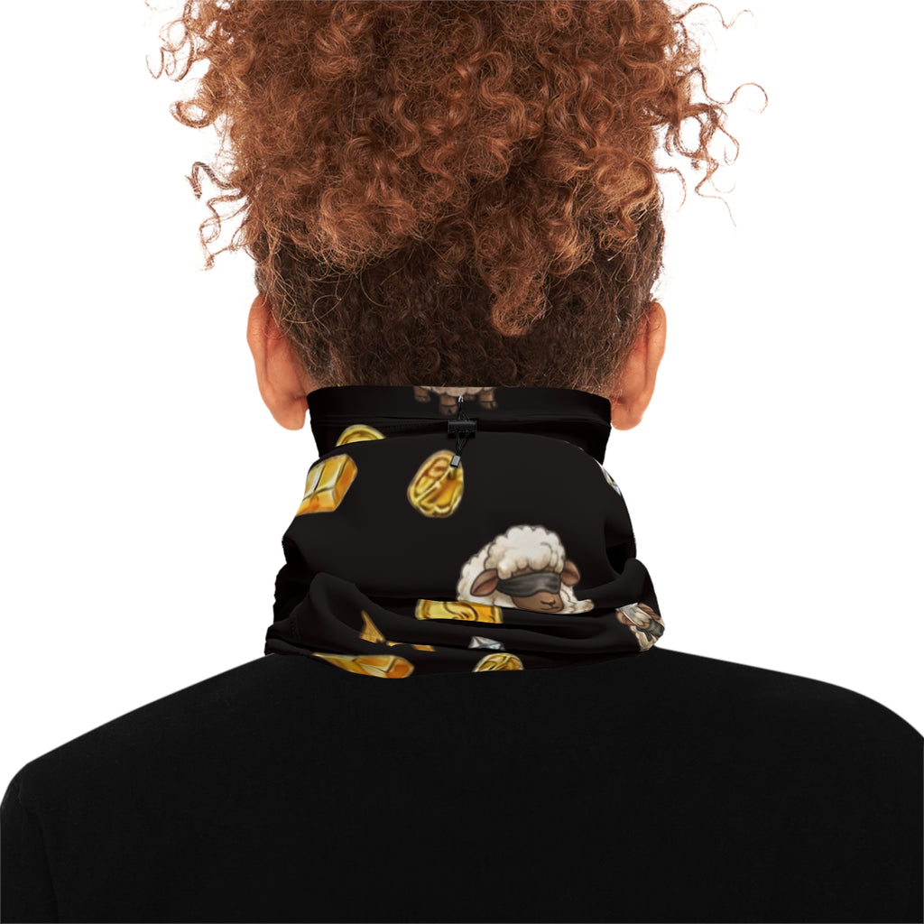 Matthew 15v24 KJV Pattern Neck Gaiter — Lost Sheep & Gold Icons Winter Scarf