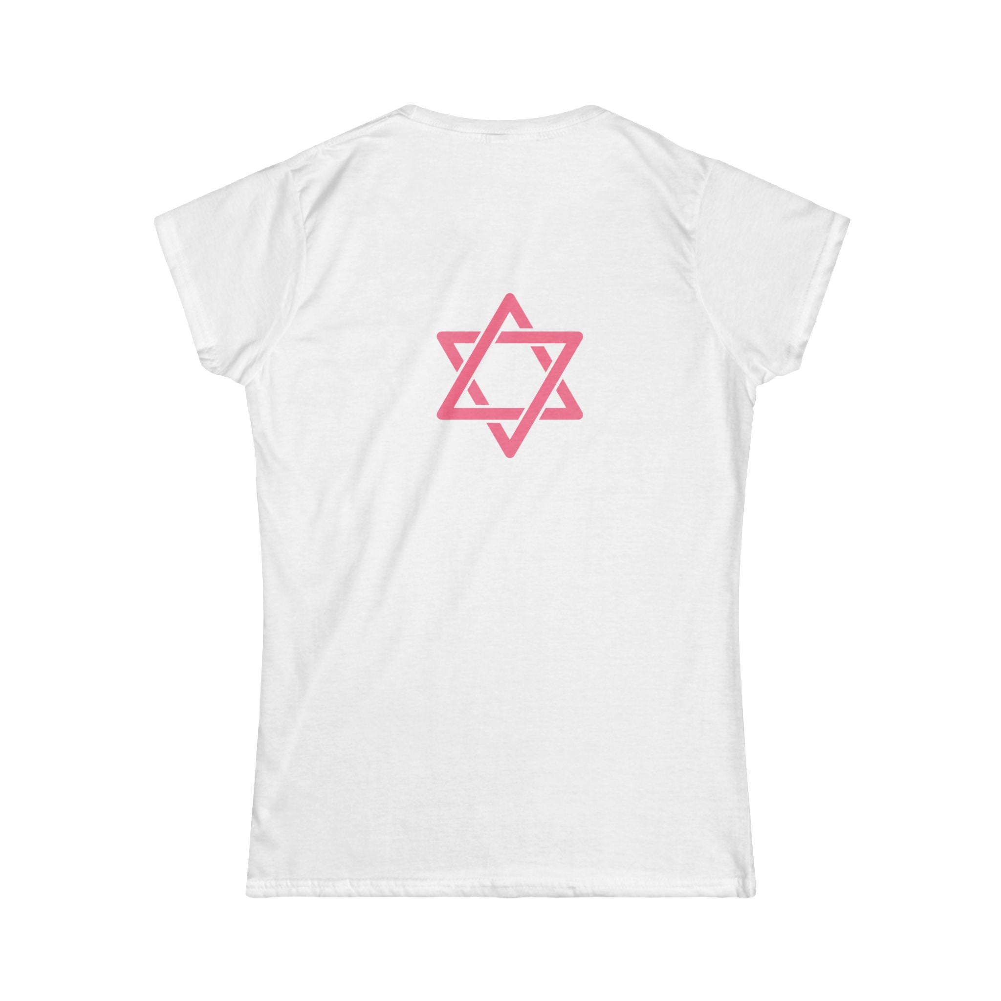 Women's Tee — 'Israelite Princess' Retro Girl Graphic T-Shirt (Pink Shield of David Back)