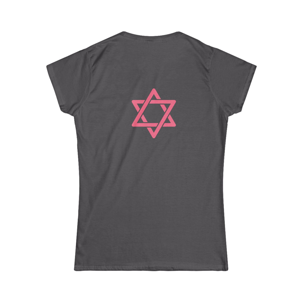 Women's Tee — 'Israelite Princess' Retro Girl Graphic T-Shirt (Pink Shield of David Back)