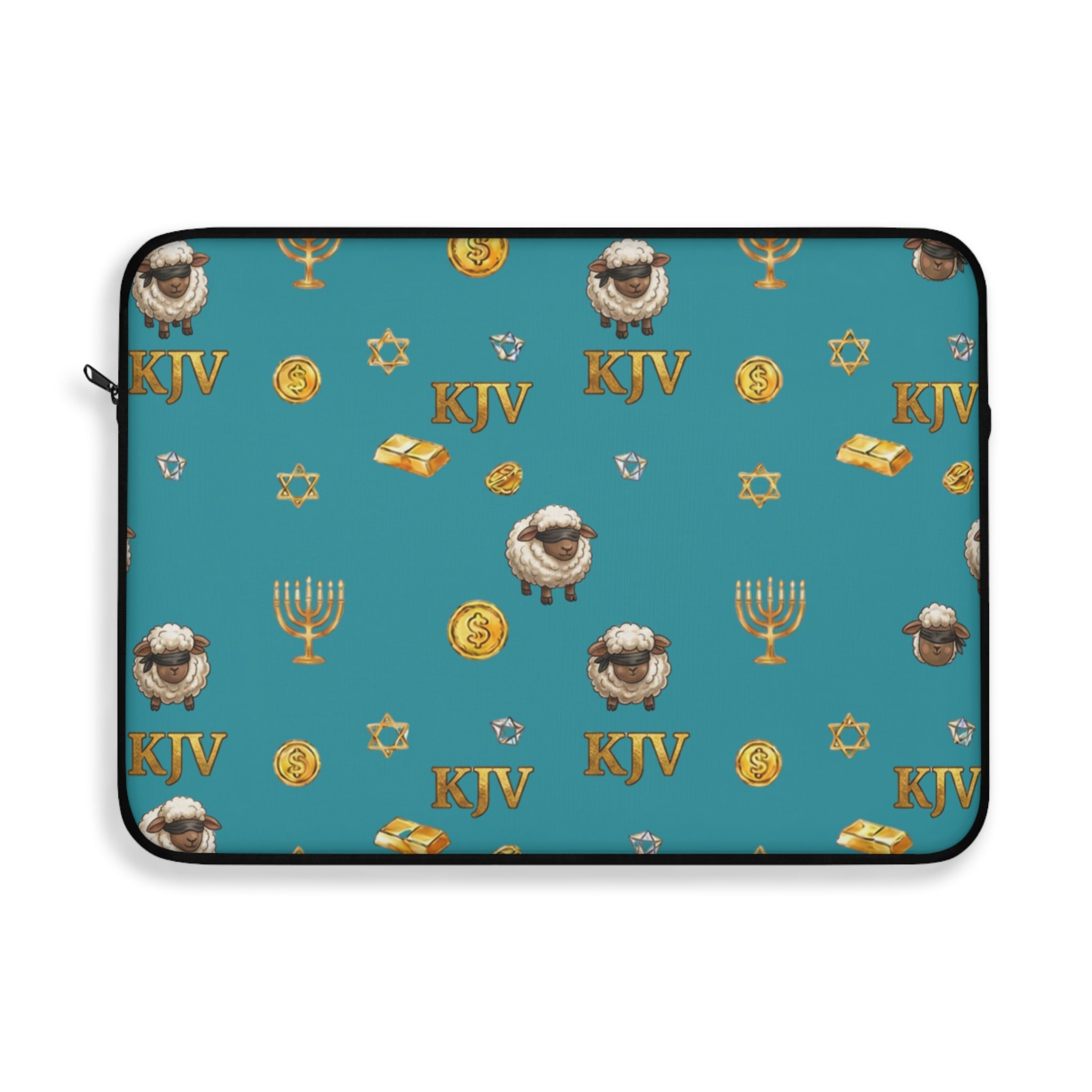Revelation 2v9 KJV Pattern Laptop Sleeve — Teal Manarah & Sheep Design