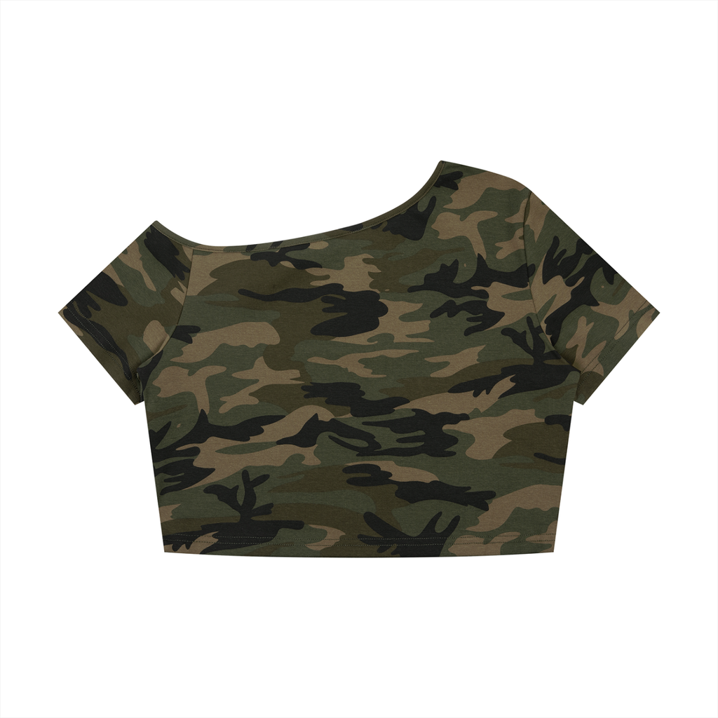 Women's Camo Off-Shoulder Crop T-Shirt