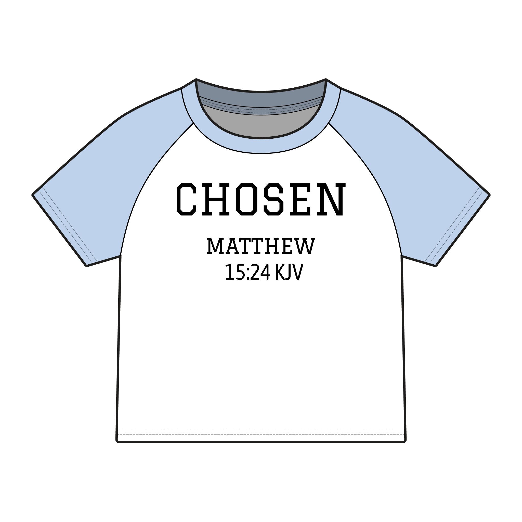 Chosen Raglan Baby Tee — "Chosen" Matthew 15:24 KJV Christian Baby Shirt