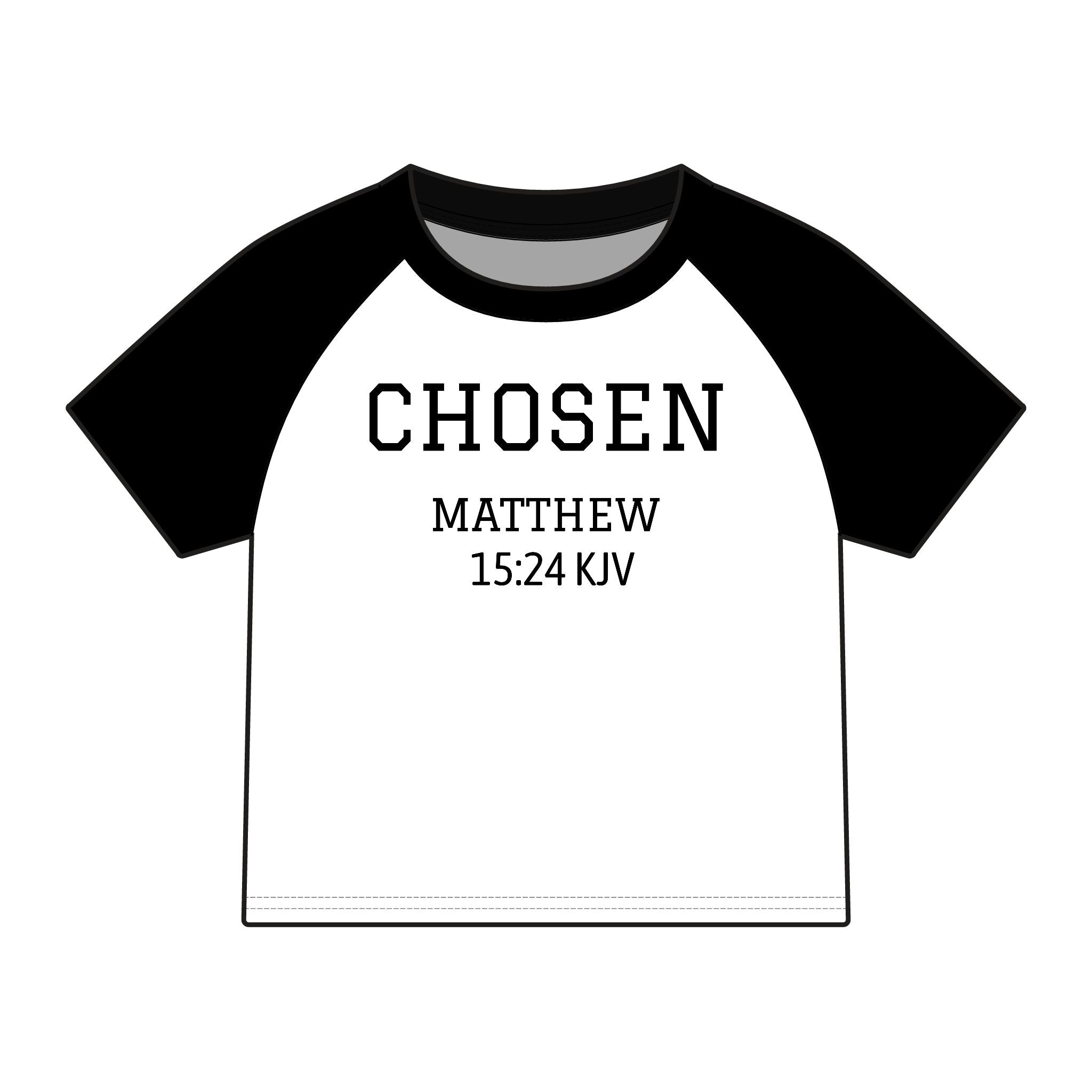 Chosen Raglan Baby Tee — "Chosen" Matthew 15:24 KJV Christian Baby Shirt