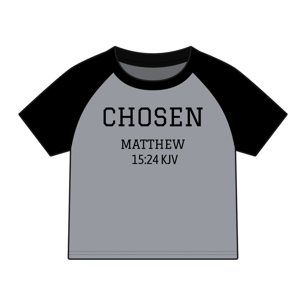 Chosen Raglan Baby Tee — "Chosen" Matthew 15:24 KJV Christian Baby Shirt