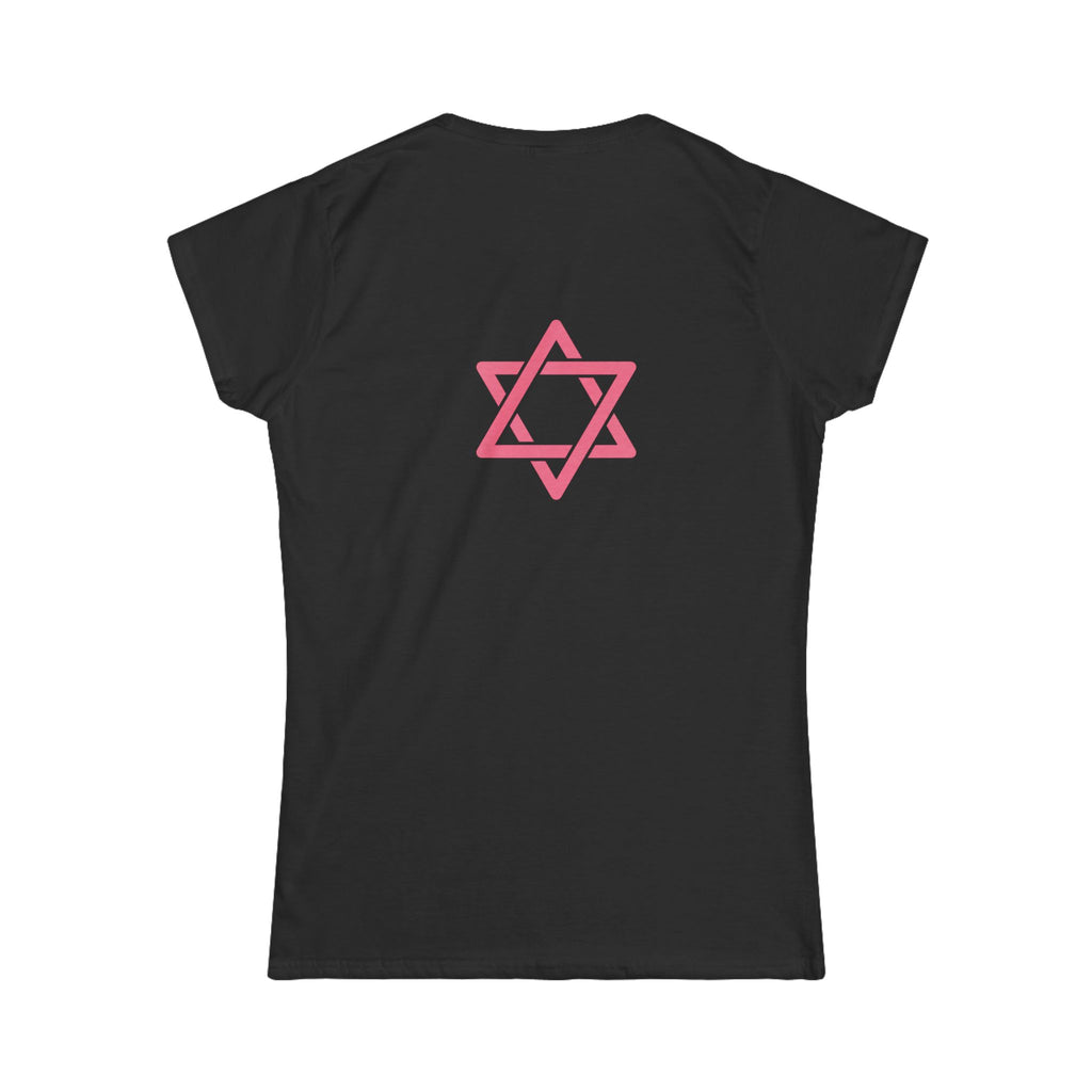 Women's Tee — 'Israelite Princess' Retro Girl Graphic T-Shirt (Pink Shield of David Back)
