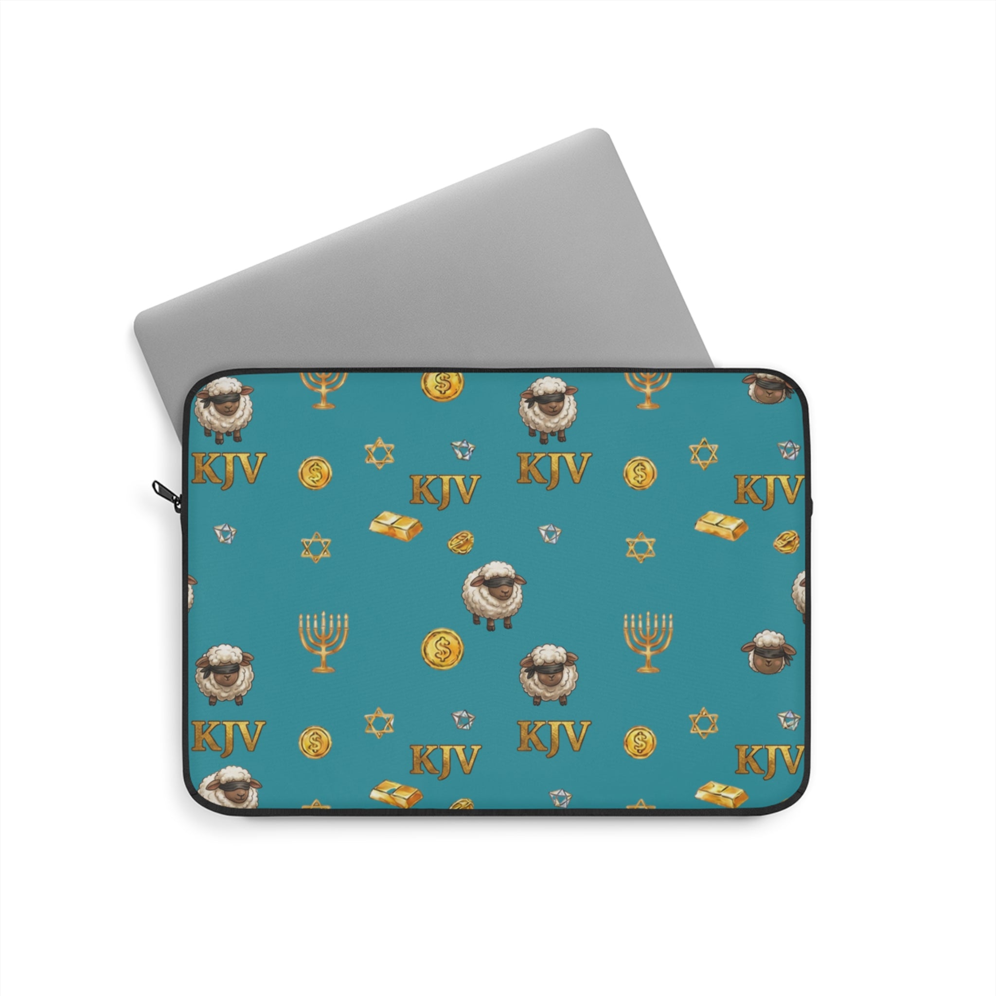 Revelation 2v9 KJV Pattern Laptop Sleeve — Teal Manarah & Sheep Design