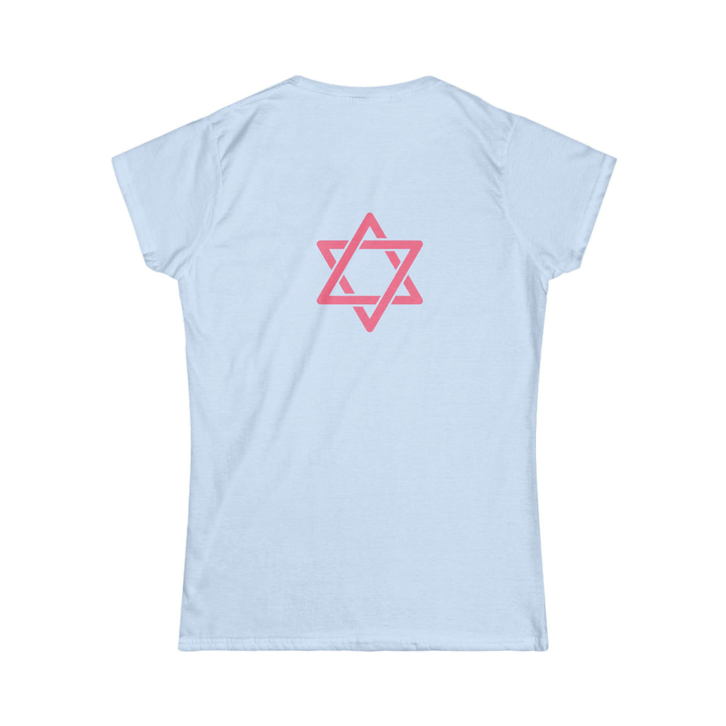 Women's Tee — 'Israelite Princess' Retro Girl Graphic T-Shirt (Pink Shield of David Back)