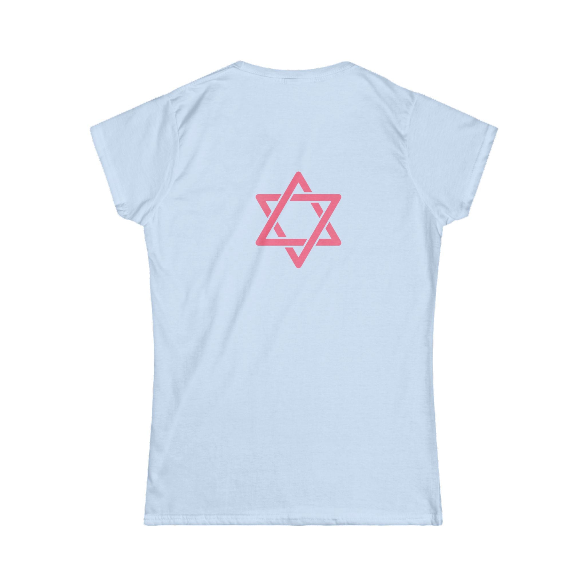 Women's Tee — 'Israelite Princess' Retro Girl Graphic T-Shirt (Pink Shield of David Back)