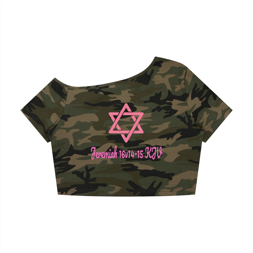 Women's Camo Off-Shoulder Crop T-Shirt